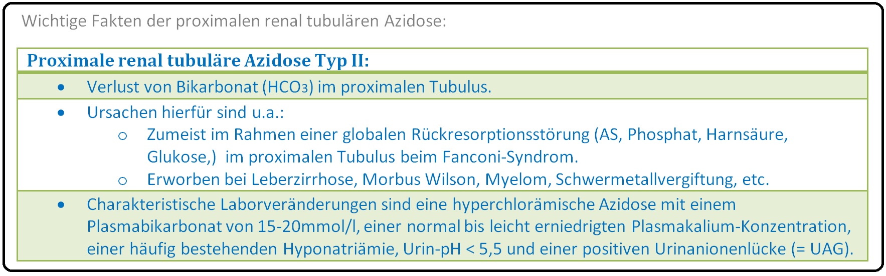 642 Wichtige Fakten der proximalen renal tubulären Azidose